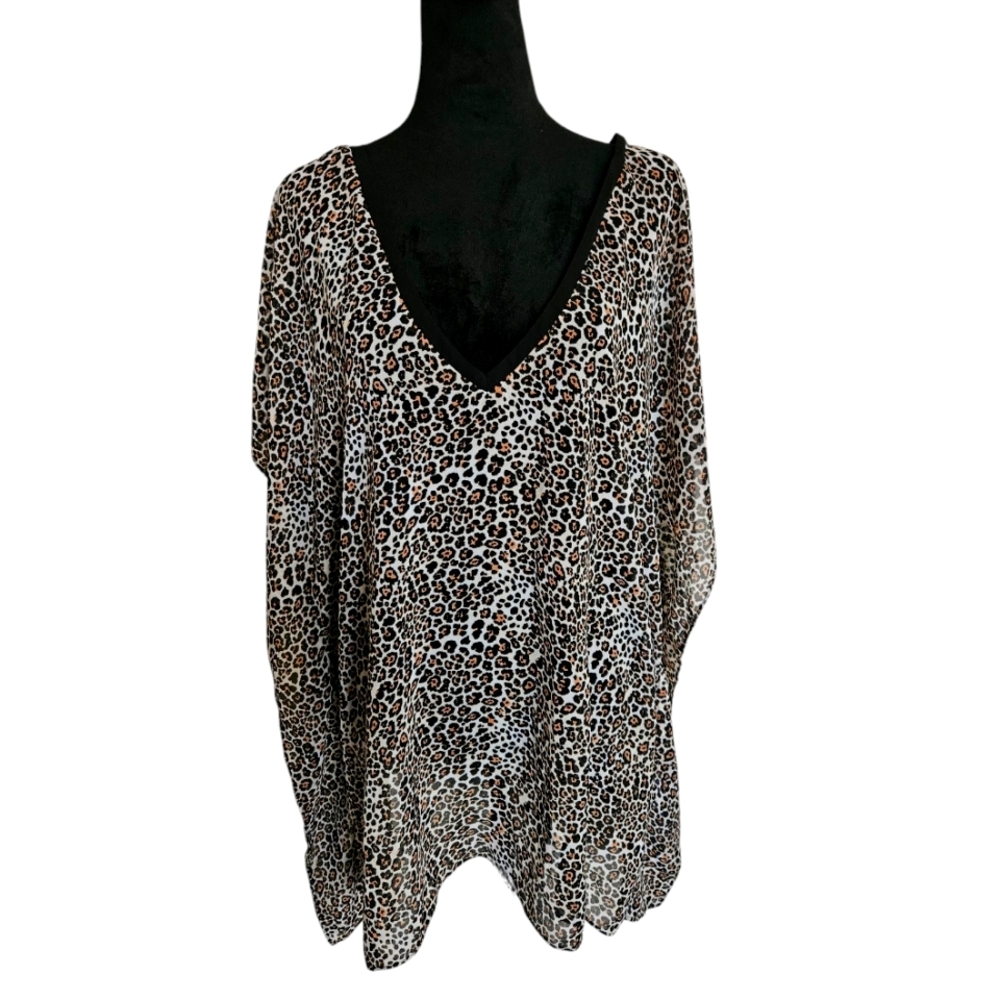 Victoria's Secret Leopard Print V-Neck Flowy Bow Kaftan Swimsuit Cover-up Size S